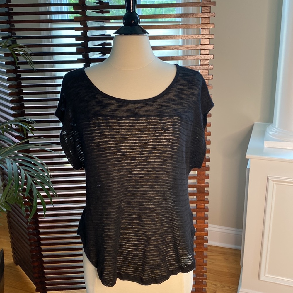 Splendid sheer black cap sleeve novelty knit top